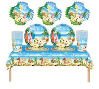 Doyomtoy 61 pièces Service de table d'anniversaire sur le thème des plages d'Hawaï, comprenant des verres, des assiettes, une nappe et des serviettes, pour 20 personnes