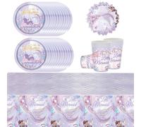 Doyomtoy 61 pièces sirène ensemble de vaisselle de fête, sirène thème fête d'anniversaire, y compris les assiettes en carton, gobelets en carton, nappes et serviettes,