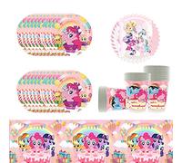 Doyomtoy 61pcs Pony anniversaire vaisselle de fête,licorne accessoires de fête, y compris la nappe assiette gobelets serviettes pour babyparty,mariages,anniversaire(20 invités)