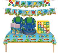 Doyomtoy 62 Piece Mario Party Tableware, Mario Theme, Pull Flags, Plates, Cups, Tissues, Tablecloths, Children's Birthday Party, Birthday Tableware, (20 Guests)