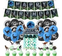 Doyomtoy Décoration d'anniversaire Dino Ballon Jurassic Dinosaur Jurassi DinosBirthday Set de décoration, ballon Dino + bannière d'anniversaire + décoration pour gâteau