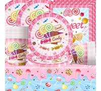 Doyomtoy Ensemble de vaisselle de fête d'anniversaire Donut Bonbons pour fille Assiettes d'anniversaire Tasses Serviettes pour fête d'anniversaire 20 invités