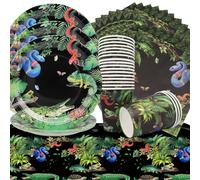 Doyomtoy Ensemble de vaisselle pour fêtes de reptiles,Reptile Party Decorations,61 Pieces for Kids Birthday Party Includes Plates Cups Napkins Tablecloths Suitable for Jungle Theme 20 People