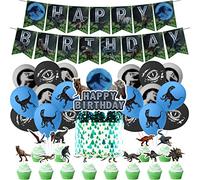 Doyomtoy Kit de décoration d'anniversaire dinosaure jurassique Jurassi Dinossi - Ballons dinosaures + bannière d'anniversaire + décoration de gâteau