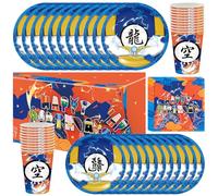 Doyomtoy Lot de 61 pièces de vaisselle de fête de dessin animé avec tasses, serviettes, nappe, pour anniversaire d'enfant, décoration de fête prénatale
