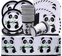 Doyomtoy Lot de 61 Ustensiles pour Fête d'Anniversaire Thème Panda - Décoration, Vaisselle, Assiettes, Serviettes, Nappe pour Enfants