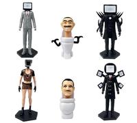 Doyomtoy Skibidi Figurines Gâteau Topper,6pcs Toilet Figures Model,Mini Figurine Cake Toppers Skibidi Toilet pour Les Fans de Jeu Décoration de Gâteau d'anniversaire pour Enfant