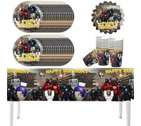 Doyomtoy Skibidi - Lot de 61 assiettes en carton avec nappe, assiettes, tasses, serviettes pour anniversaire d'enfant (20 personnes)