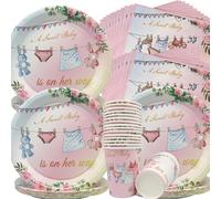 Doyomtoy Vaisselle Bohémienne pour Baby Shower 60pz Baby Shower Paper Tableware Set Assiettes en papier Serviettes en papier Gobelets en Papier Deco Set d'Assiettes Thème pour 20 invités