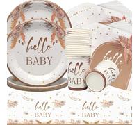 Doyomtoy Vaisselle Bohémienne pour Baby Shower 61pz Baby Shower Paper Tableware Set Assiettes en papier Serviettes en papier Gobelets en Papier Bohème Deco Set d'Assiettes Thème pour 20 invités