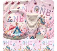 Doyomtoy Vaisselle de Fête Anniversaire 1 an, 61 Pièces Fées Vaisselle Papier Set Champignon Assiettes en Papier Serviettes Tasses pour Fête à Thème Fleurs de fées Décorations Fête d'anniversaire