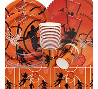 Doyomtoy Vaisselle de Fête Anniversaire Basketball, 61 Pièces Vaisselle Papier Set, Assiettes en Papier, Serviettes, Tasses, Nappe, Thème Basketball, Décorations Fête d'Anniversaire