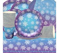 Doyomtoy Vaisselle de Fête Anniversaire Flocon de Neige Vaisselle Papier Set Assiettes en Papier Serviettes Tasses pour Fête à Thème à Neiger Décorations Fête d'anniversaire 20 Personnes