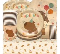 Doyomtoy Vaisselle de Fête Capybara Anniversaire Vaisselle Papier Set Assiettes en Papier Serviettes Tasses pour Fête à Thème Baby Shower Décorations d'Anniversaire 20 personnes