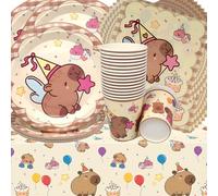 Doyomtoy Vaisselle de Fête Capybara Anniversaire Vaisselle Papier Set Assiettes en Papier Serviettes Tasses pour Fête à Thème Baby Shower Décorations d'Anniversaire 20 personnes