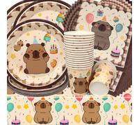 Doyomtoy Vaisselle de Fête Capybara Anniversaire Vaisselle Papier Set Assiettes en Papier Serviettes Tasses pour Fête à Thème Baby Shower Décorations d'Anniversaire 20 personnes