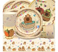 Doyomtoy Vaisselle de Fête Capybara Anniversaire Vaisselle Papier Set Assiettes en Papier Serviettes Tasses pour Fête à Thème Baby Shower Décorations d'Anniversaire 20 personnes