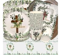 Doyomtoy Vaisselle de Fête Communion, Vaisselle Papier Set Décoration de Première Communion Assiettes en Papier Serviettes Tasses pour Baby Shower Décorations Fête d'anniversaire 20 Personnes