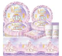 Doyomtoy Vaisselle de fête du château de glace, fête d'anniversaire du château de glace, y compris tasses, assiettes, serviettes, nappes, convient pour les anniversaires d'enfants