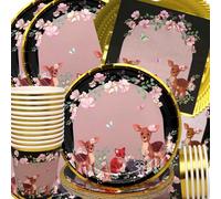 Doyomtoy Vaisselle de Fête Jungle Animaux Anniversaire Vaisselle Papier Renne Assiettes en Papier Serviettes Tasses pour Fête à Thème Jungle Safari Baby Shower Décorations d'Anniversaire 20 personnes