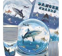 Doyomtoy Vaisselle de Fête Océan Anniversaire Requins Vaisselle Papier Set Animaux de l'océan Assiettes en Papier Serviettes Tasses pour Décorations Fête d'anniversaire 20 personnes