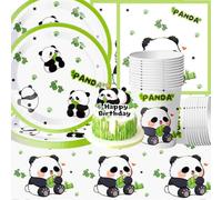Doyomtoy Vaisselle de Fête Panda Anniversaire Vaisselle Papier Set Gâteau Topper Assiettes en Papier Serviettes Tasses pour Fête à Thème Panda Baby Shower Décorations d'Anniversaire 20 personnes