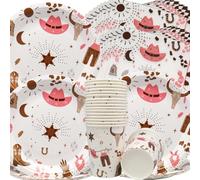 Doyomtoy Vaisselle pour Fêtes anniversaire 60pcs Vaisselle Cowgirl, Assiettes, Gobelets, Serviettes en Papier