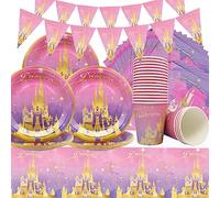Doyomtoy Vaisselle pour fêtes de Princesse,62 pièces Set de Table thème château de Princesse-Bannière de fête d'anniversaire-Vaisselle,Serviettes,Gobelets en Papier,Nappes (20 invités)