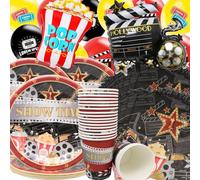 Doyomtoy Vaisselle pour Soirée Cinéma,74pcs Décorations de Soirée Cinéma Ballons Popcorn Movie Night Supplies Dessert Plates Paper Napkins Paper Cups Birthday Party Decorations pour 20 Personnes