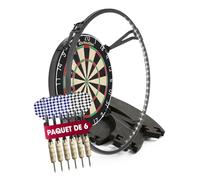 #DoYourDart Cible de fléchettes | Kit Complet avec 6 fléchettes en Acier & Anneau de Protection | Éclairage LED Inclus | Fléchettes en Acier avec ailettes | Cible de Dart en sisal