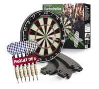 #DoYourDart Cible de fléchettes | Kit Complet avec 6 fléchettes en Acier & Anneau de Protection | Éclairage LED optionnel | Fléchettes en Acier avec ailettes | Cible de Dart en sisal