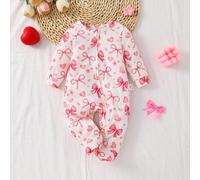 Dozemod Bébé Fille Nouveau-né Combinaison Tricotée à Manches Longues avec Fermeture Éclair Avant, Col Rond, Motif Nœud Minimaliste, Tenue de Détente 6-9M,0-1M,1-3M,3-6MGéométrique,graphique,PlantesPol