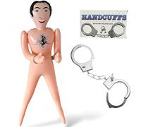Dozer Poupee Gonflable - Homme 150 cm avec- Menottes métal Adulte - Enterrement de Vie de Jeune Fille, Farce, décoration poupée Gonflable