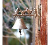 DOZRAN Cloche Porte D'entrée Bronzé Cloche Murale Farmhouse, Signe avec 4 Oiseaux, Large Sonnette pour Porte D'entrée/Résidentielle/Jardin, Résistant Aux Intempéries