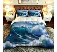 Dozrmey Couette 260x240 cm 4 Saisons, Éclaboussures Vagues Bleues, DQ666