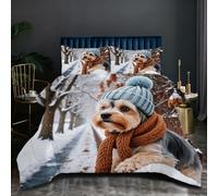 Dozrmey Couette Prestige 240x260 cm | Chien Brun, Format Maxi Confort, Microfibre et Remplissage Coton, Poids Généreux et Enveloppant, Ensemble 3 Pièces pour Lit King Size Q389