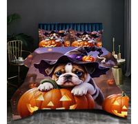 Dozrmey Couette Prestige 240x260 cm | Chien Citrouille, Format Maxi Confort, Microfibre et Remplissage Coton, Poids Généreux et Enveloppant, Ensemble 3 Pièces pour Lit King Size Q15