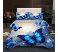 Dozrmey Couette Prestige 240x260 cm | Papillon Bleu, Format Maxi Confort, Microfibre et Remplissage Coton, Poids Généreux et Enveloppant, Ensemble 3 Pièces pour Lit King Size B393