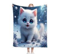 Dozrmey Couverture Plaid Polaire Chat Blanc, Doudou Double Face - Dimension 130x150 cm en Flanelle Duveteuse, Idéale pour Canapé Lit Enfant et Sieste, pour Une Décoration Cosy C250