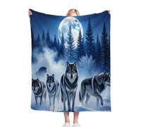Dozrmey Couverture Plaid Polaire Loup Bleu, Doudou Double Face - Dimension 130x150 cm en Flanelle Duveteuse, Idéale pour Canapé Lit Enfant et Sieste, pour Une Décoration Cosy N338