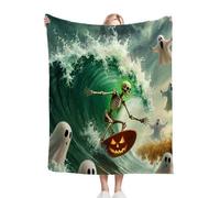 Dozrmey Couverture Plaid Polaire Vague Verte, Doudou Double Face - Dimension 130x150 cm en Flanelle Duveteuse, Idéale pour Canapé Lit Enfant et Sieste, pour Une Décoration Cosy N308