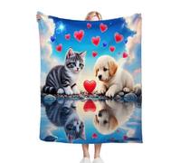 Dozrmey Couverture Polaire 240 x 260 Chat et Chien, Plaid Canape en Microfibre Lit 2 Personnes, Moelleuse et Chaude Couverture Polaire pour Jeté de Canapé, 240 x 260 cm D156