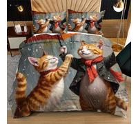 Dozrmey Housse de Couette 140x200 Enfant Chat Animé, Parure de Lit 1 Personnes en Microfibre, Ensemble de Literie 140x200 avec Fermeture Éclai et 2 Taies d'oreiller 65x65 H263-