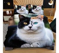 Dozrmey Housse de Couette 160x200 cm Chats, Ultra Douce Parure de Lit Complète 3 Pièces avec Attaches Angles et Fermeture Éclair Dissimulée, pour Chambre Parentale S62