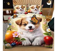 Dozrmey Housse de Couette 160x200 cm Chiens, Ultra Douce Parure de Lit Complète 3 Pièces avec Attaches Angles et Fermeture Éclair Dissimulée, pour Chambre Parentale S142