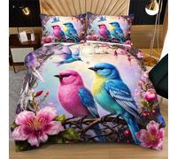 Dozrmey Housse de Couette 160x200 cm Oiseaux, Ultra Douce Parure de Lit Complète 3 Pièces avec Attaches Angles et Fermeture Éclair Dissimulée, pour Chambre Parentale S332