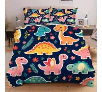 Dozrmey Housse de Couette 160x200 Dino Cartoon, 3 Pièces Parure de Lit 2 Personnes en Microfibre, Ensemble de Literie avec 1 Housse de Couette 160x200 et 2 Taie d'oreiller 65x65 H17