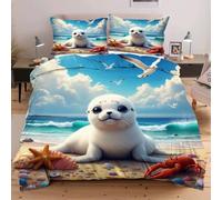 Dozrmey Housse de Couette 220x240 Adulte Phoque Animal, Parure de Lit 3D Microfibre et taie d'oreiller avec Fermeture Éclai, Ensemble de Literie avec 1 Parure Couette + 2 Taies d'oreiller D266
