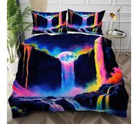 Dozrmey Housse de Couette 220x240 Cascade Colorée, 3 Pièces Parure de Lit en Microfibre pour Chambre à Dortoir, Qualité Ensemble de Literie avec Fermeture Éclair et 2 Taies d'oreiller,AW359