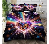 Dozrmey Housse de Couette 220x240 Cœur Coloré, 3 Pièces Parure de Lit en Microfibre pour Chambre à Dortoir, Ensemble de Literie avec Fermeture Éclair et 2 Taies d'oreiller,AQ1001